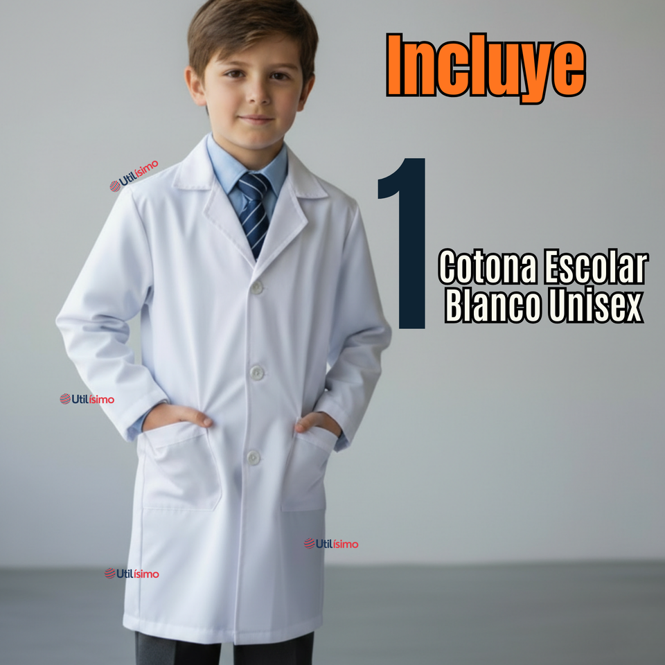 Cotona Delantal Escolar Blanca Niño Niña Unisex Bata