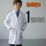 Cotona Delantal Escolar Blanca Niño Niña Unisex Bata