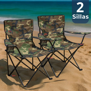 Pack 2 Sillas Plegables de Playa Camping Picnic Con Portavaso Diseños Surtidos