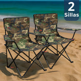 Pack 2 Sillas Plegables de Playa Camping Picnic Con Portavaso Diseños Surtidos