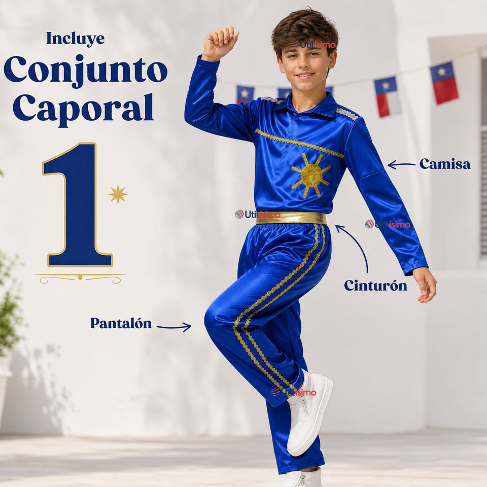 Traje Típico Caporal Azul Danza Tradicional Fiestas Patrias