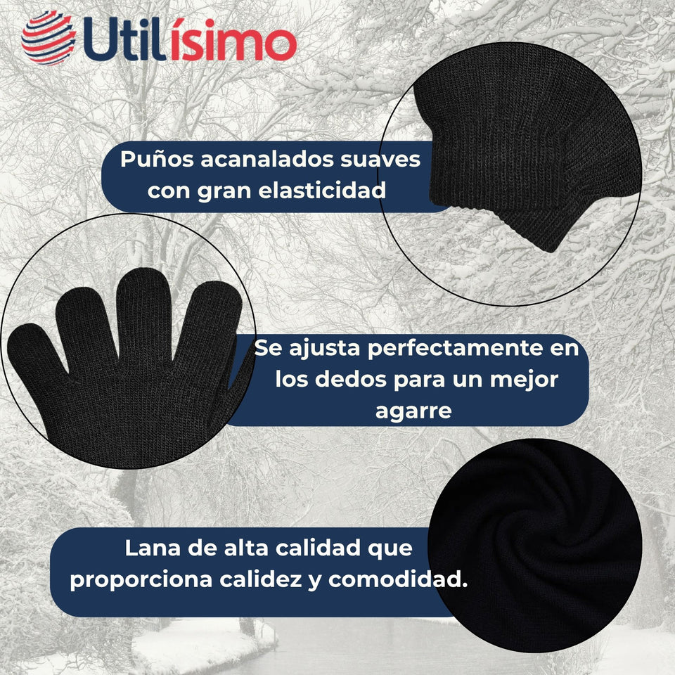 Guantes 18cm Lana Acrílica Adulto Unisex Liso Negro
