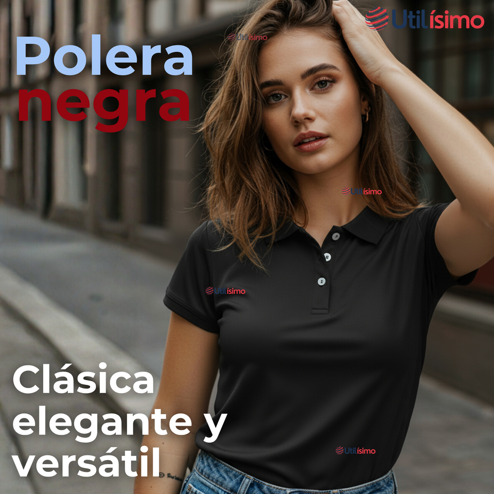 Polera Pique Premium 200g Manga Corta 100% Algodón Textura Suave Chemise Negro Mujer