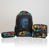 Mochila Escolar Kit Con Estuche y Lonchera 43cm Tela Oxford Dino Niño