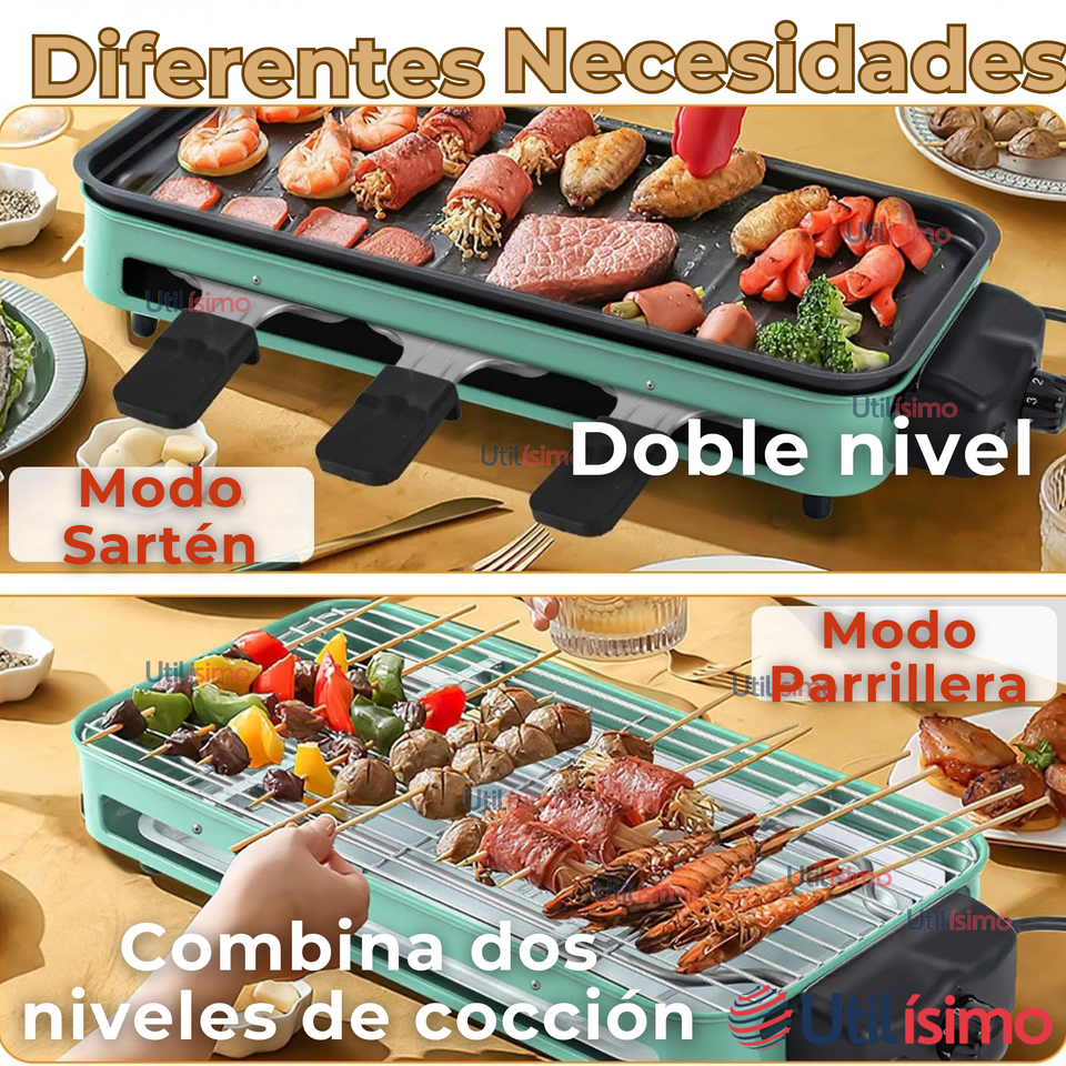 Asador Parrillera Eléctrico Doble Nivel 1500w Churrasquera Portátil
