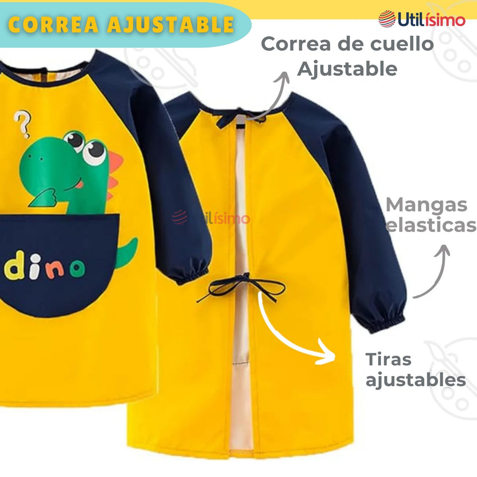 Pack 3 Delantal Infantil Niño Manga Larga Con Bolsillo Colores Surtidos