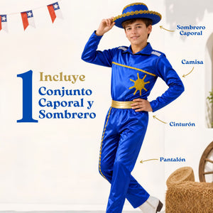 Traje Típico Caporal Azul Con Sombrero Danza Tradicional Fiestas Patrias