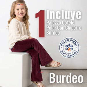 Calza Palazzo Niña Polar Con Chiporro Elasticada Térmica Burdeo