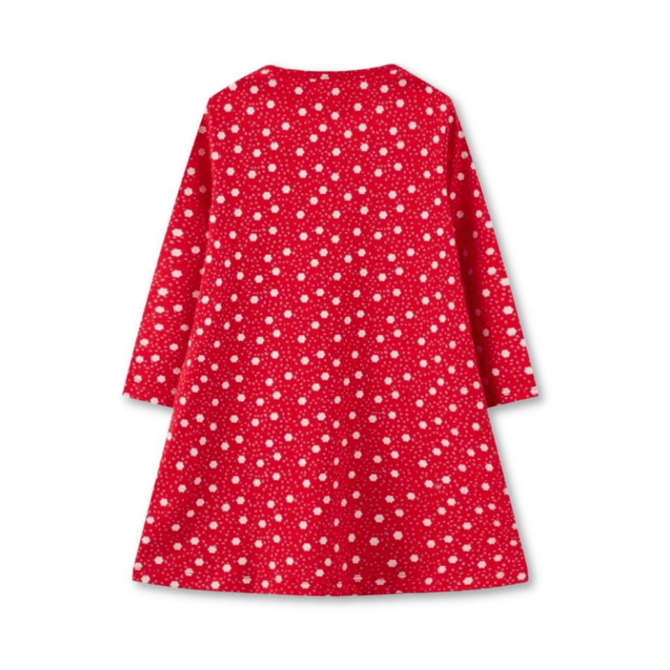 Vestido de Algodón Navidad Manga Larga Niña 2 a 7 años Renos Rojos