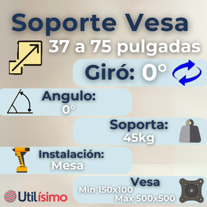 Soporte TV Mesa Ajustable 45Kg 37 a 75 Pulgadas 37 40 43 48 50 55 58 60 65 70 75
