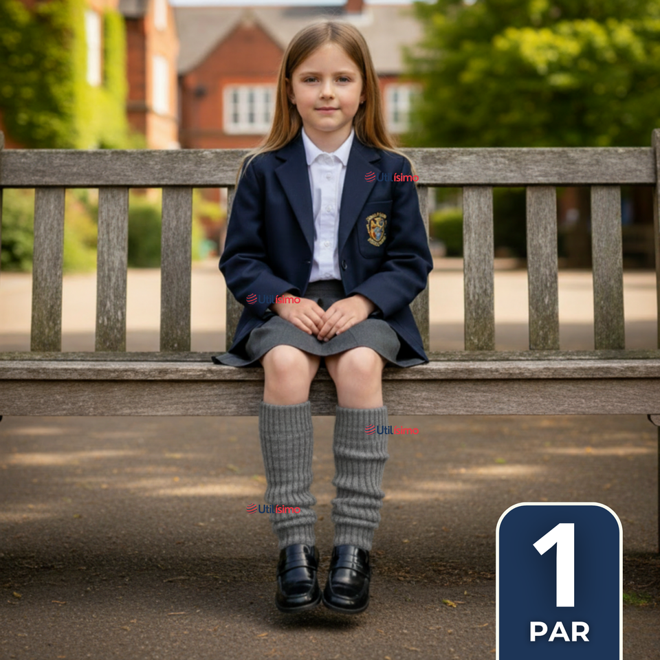 Polainas Escolares 1 Par  Invierno Abrigadoras Niña Gris Acrílico