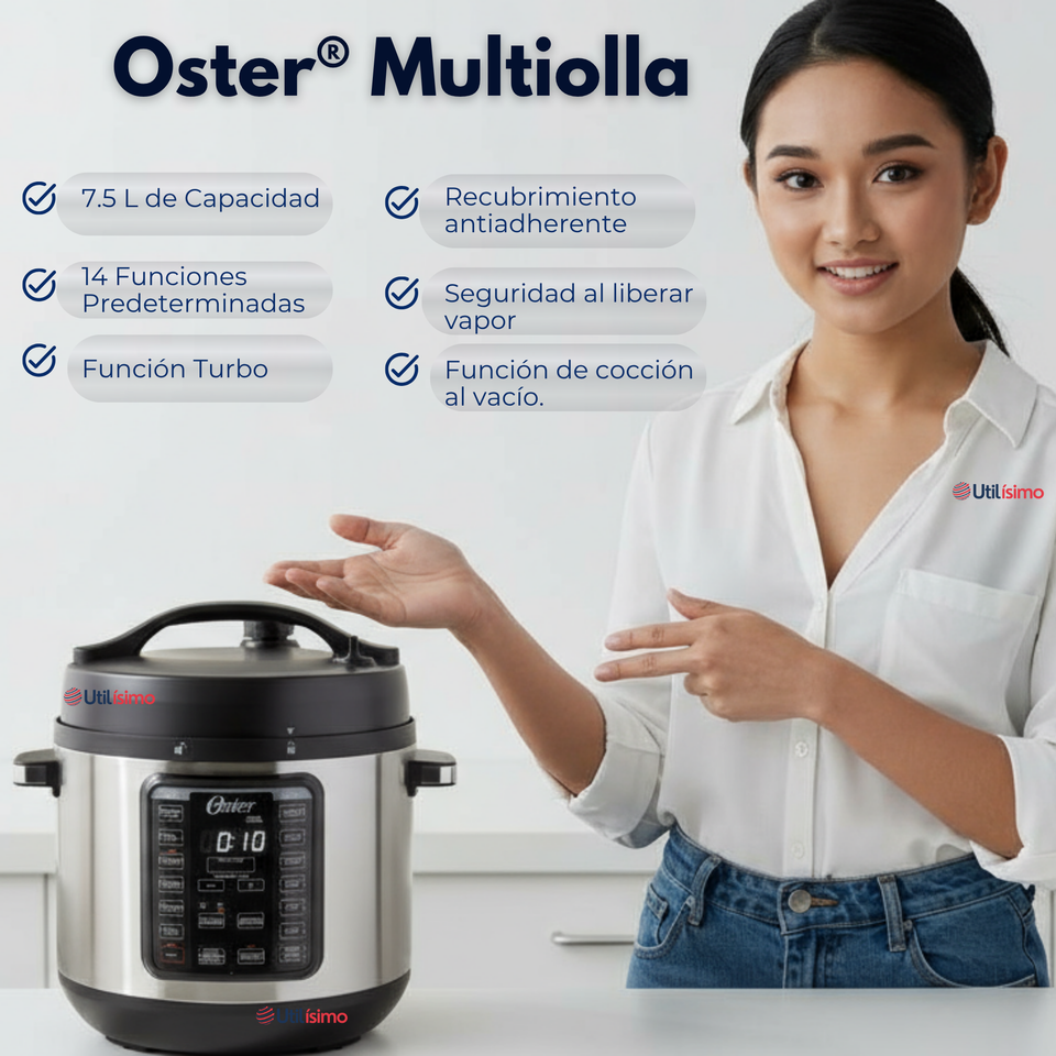 Oster Multiolla, Turbo, 7.5 L de Capacidad, con 14 Funciones Predeterminadas, Recubrimiento Oster DiamondForce, CKSTPCECT75DF