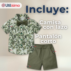 Conjunto de Vestir Camisa Con Lazo Y Pantalón Corto Algodón Niño