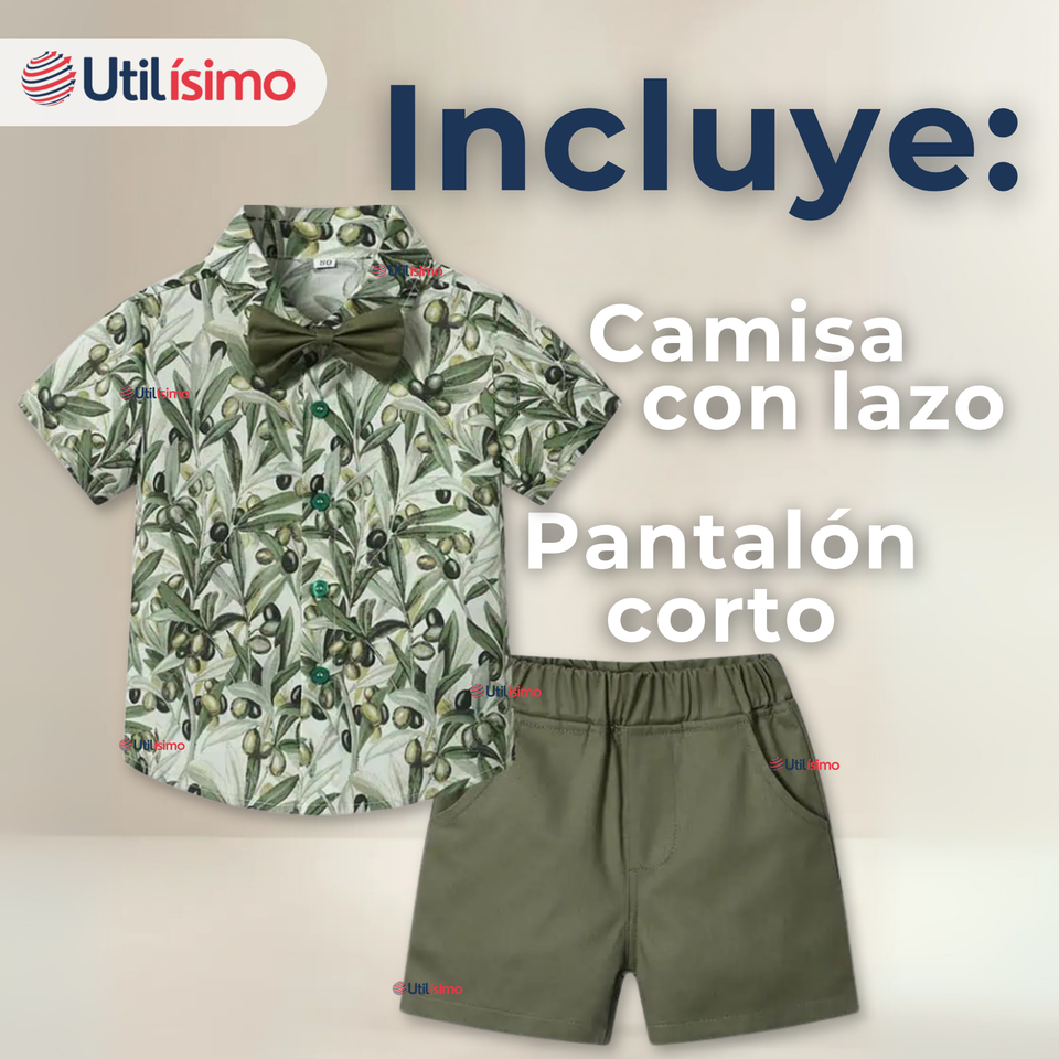 Conjunto de Vestir Camisa Con Lazo Y Pantalón Corto Algodón Niño