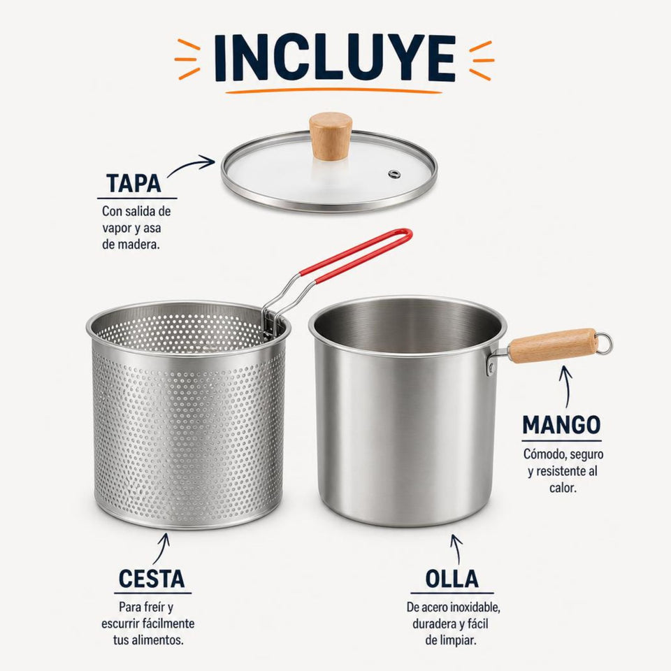 Olla Freidora Multiusos 3 en 1 Capacidad 3.5L Acero Inoxidable