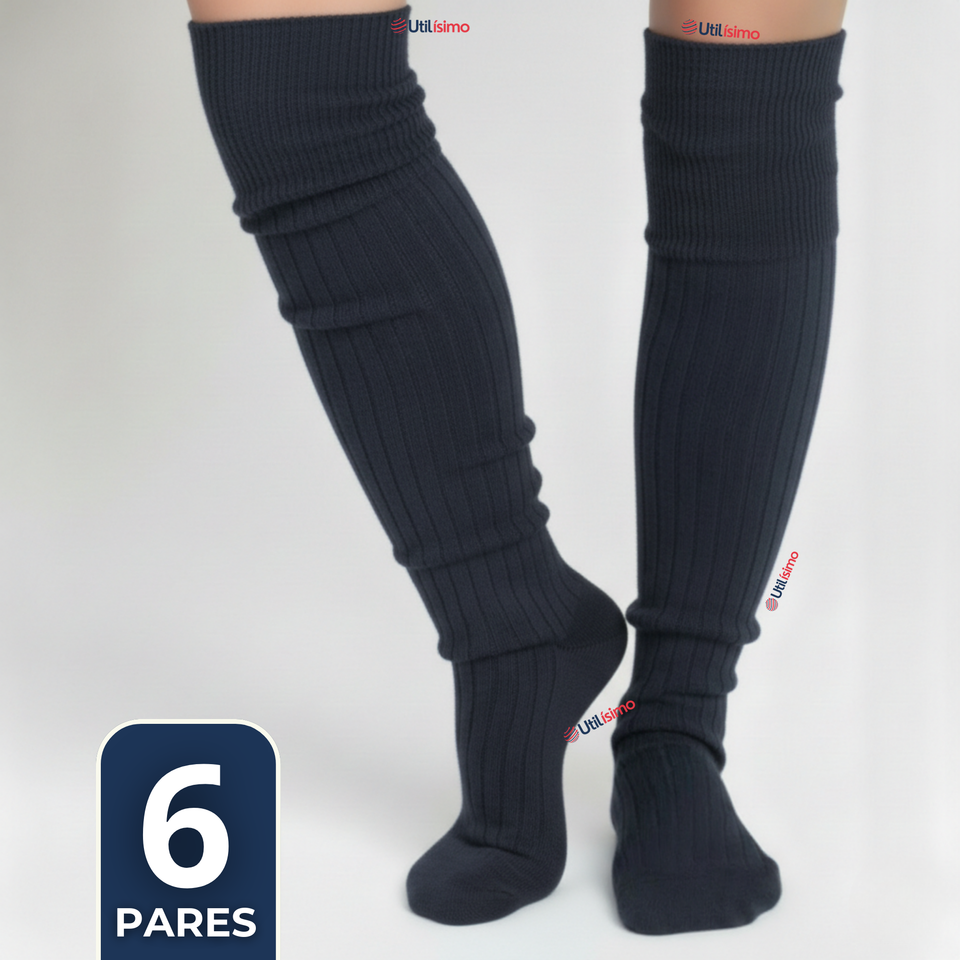 Pack 6 Bucaneras Escolares Calcetines Acrílico Azul Premium Niña y Juvenil