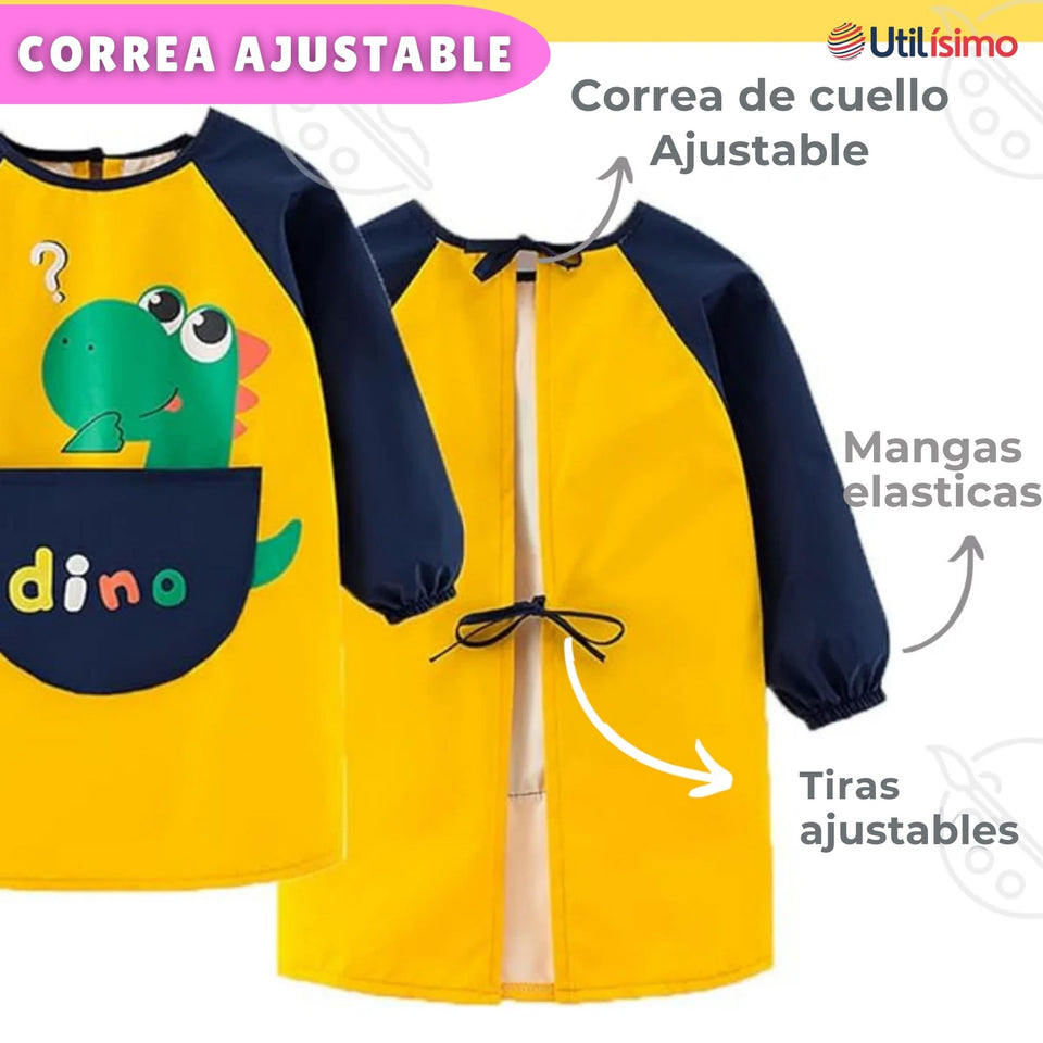 Pack 3 Delantal Infantil Niña Manga Larga Con Bolsillo Colores Surtidos