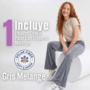 Calza Palazzo Polar Con Chiporro  Niña Juvenil Elasticada Térmica Melange