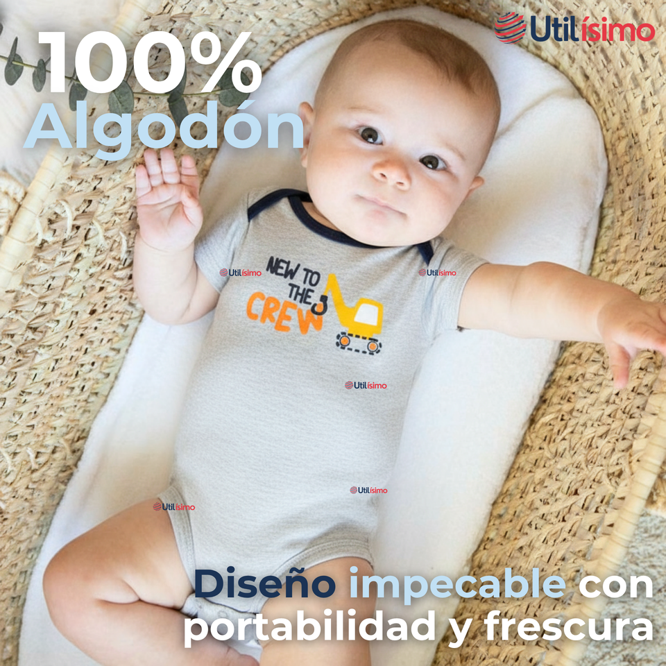 Pack 4 Bodys Niño Manga Corta Tedmimak 100% Algodón Baby Builders in Action