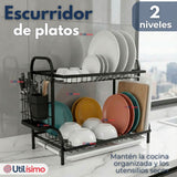 Secaplatos Escurridor De Loza 2 Niveles Secador De Vajilla Color Negro