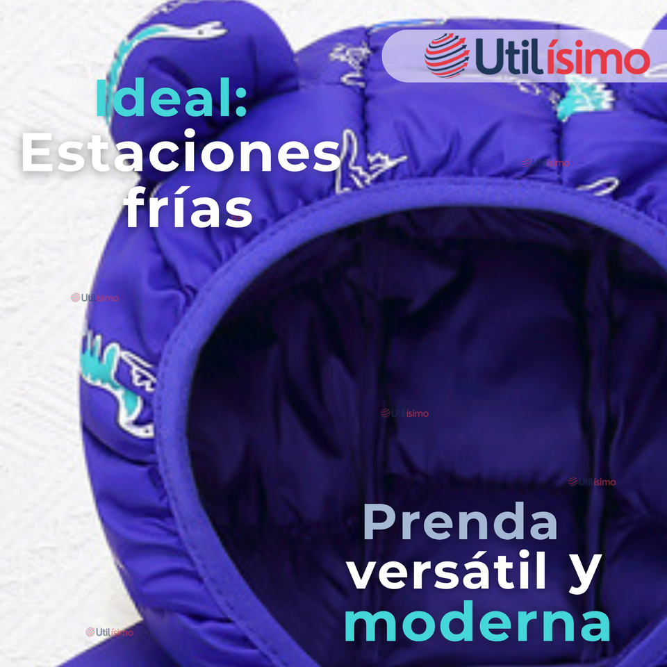 Parka Térmica Con Capucha Y Orejitas Estampado Dinosaurio Niño