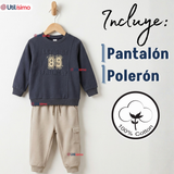 Conjunto 2 Piezas Buzo Pantalón Y Polerón De Algodón Azul Niño
