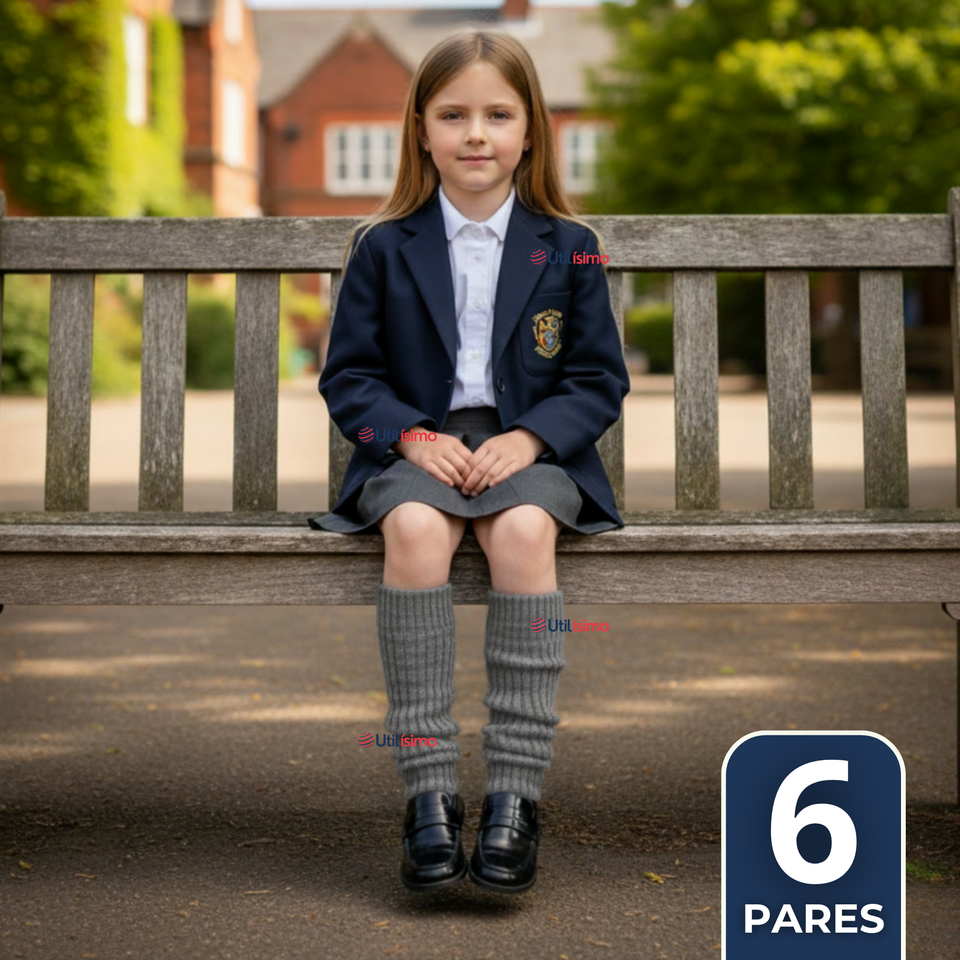 Pack 6 Polainas Escolares Invierno Abrigadoras Niña Gris Acrílico