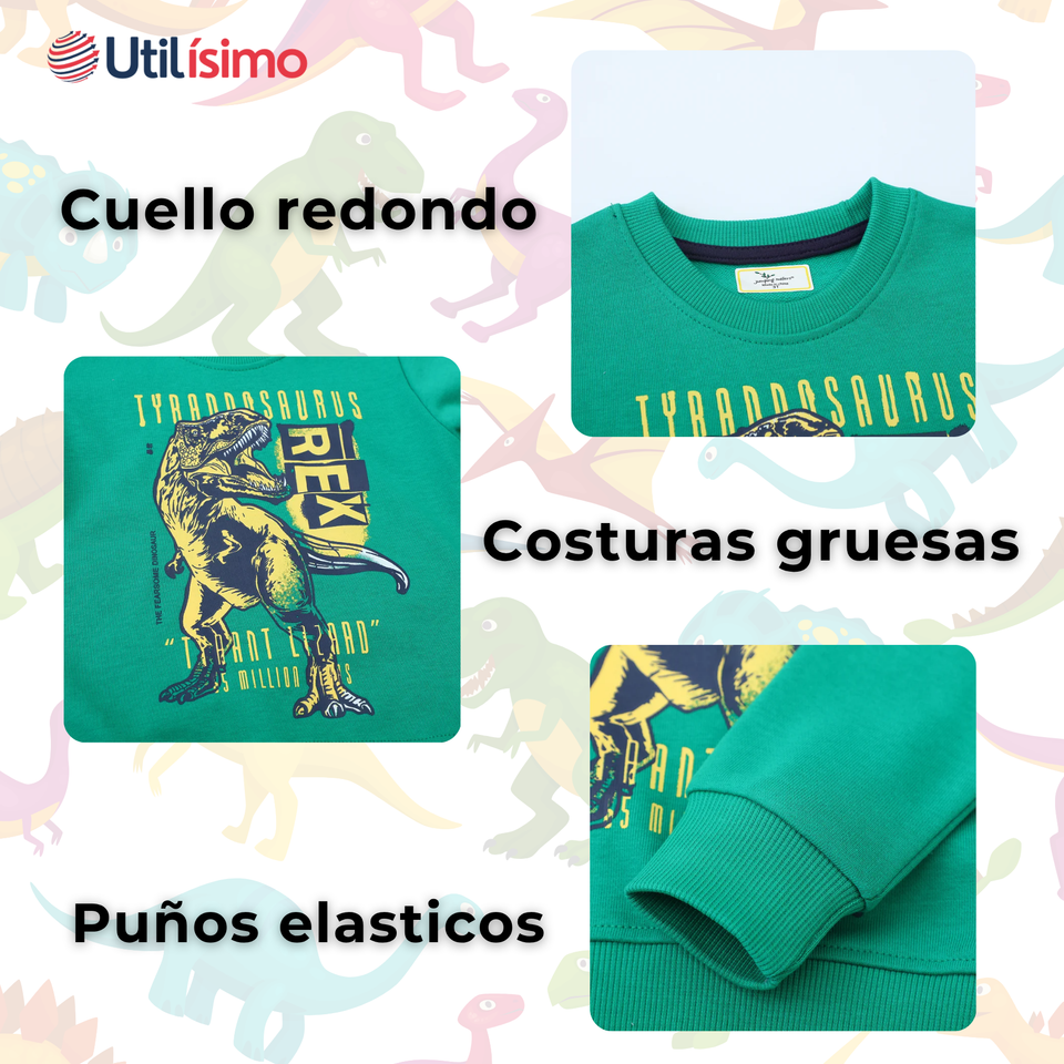 Polerón Cuello Redondo Niño Verde Dinosaurio