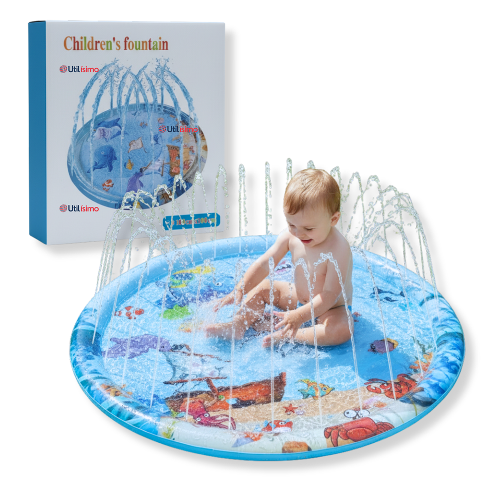 Alfombra De Agua Piscina A Chorros Cascada Niños Color Celeste 100 cm