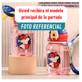 Botella Plástica 600ML Con Bombilla y Correa Kawai Sin BPA Niños
