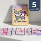 Pack 5 Cuadernos Universitario My Melody & Kuromi Proarte 7mm 100 Hojas Diseños Surtidos