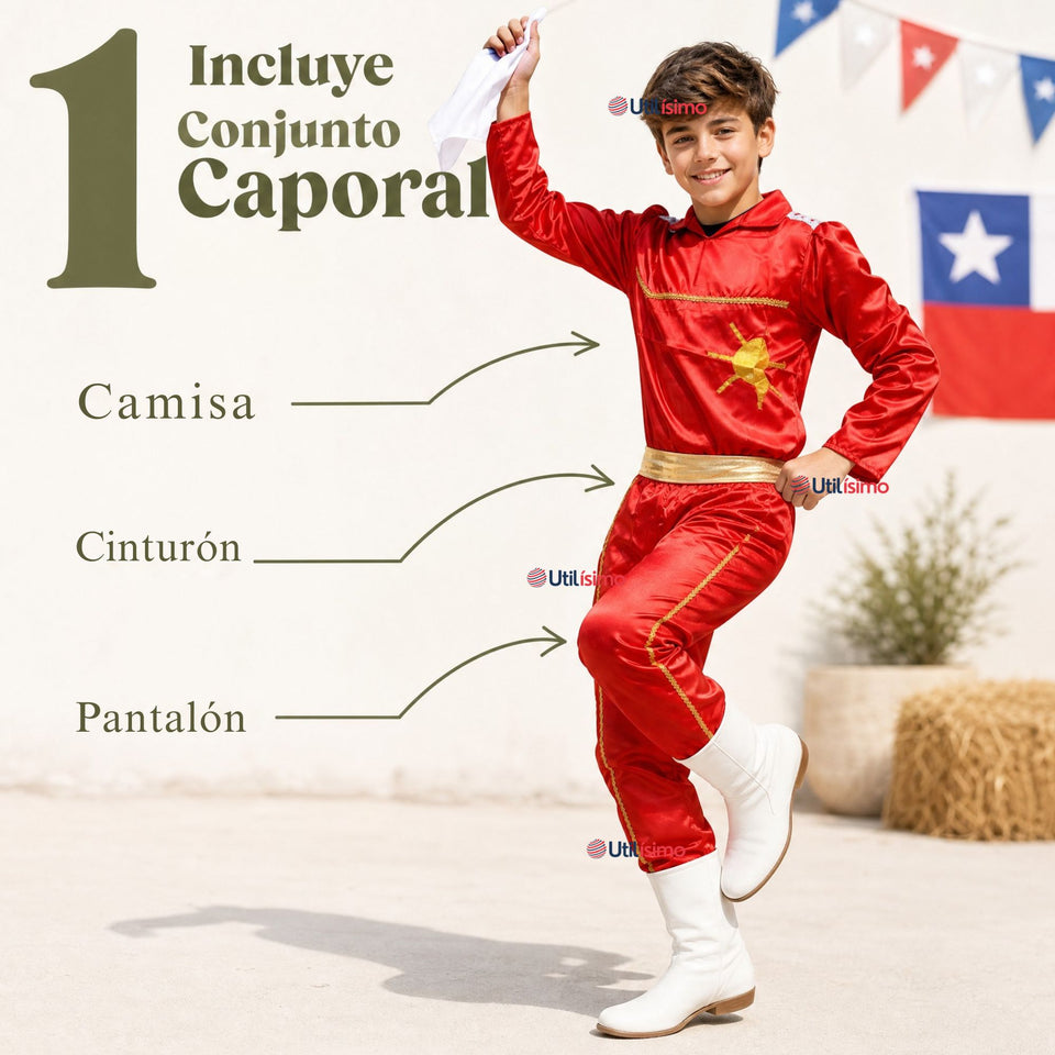 Traje Típico Caporal Rojo Danza Tradicional Fiestas Patrias