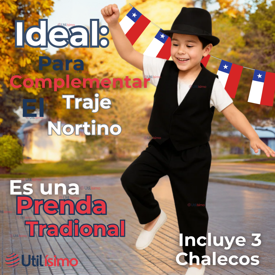 Pack 3 Chaleco Bolero Nortino Niño Fiestas Patrias Negro