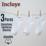 Pack 3 Pares Calcetines Tobilleras Cortos  Algodón Color Blanco Niña y Niño