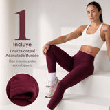 Calza Acanalada Cotelé Polar Con Chiporro Térmica Mujer Elásticada Burdeo
