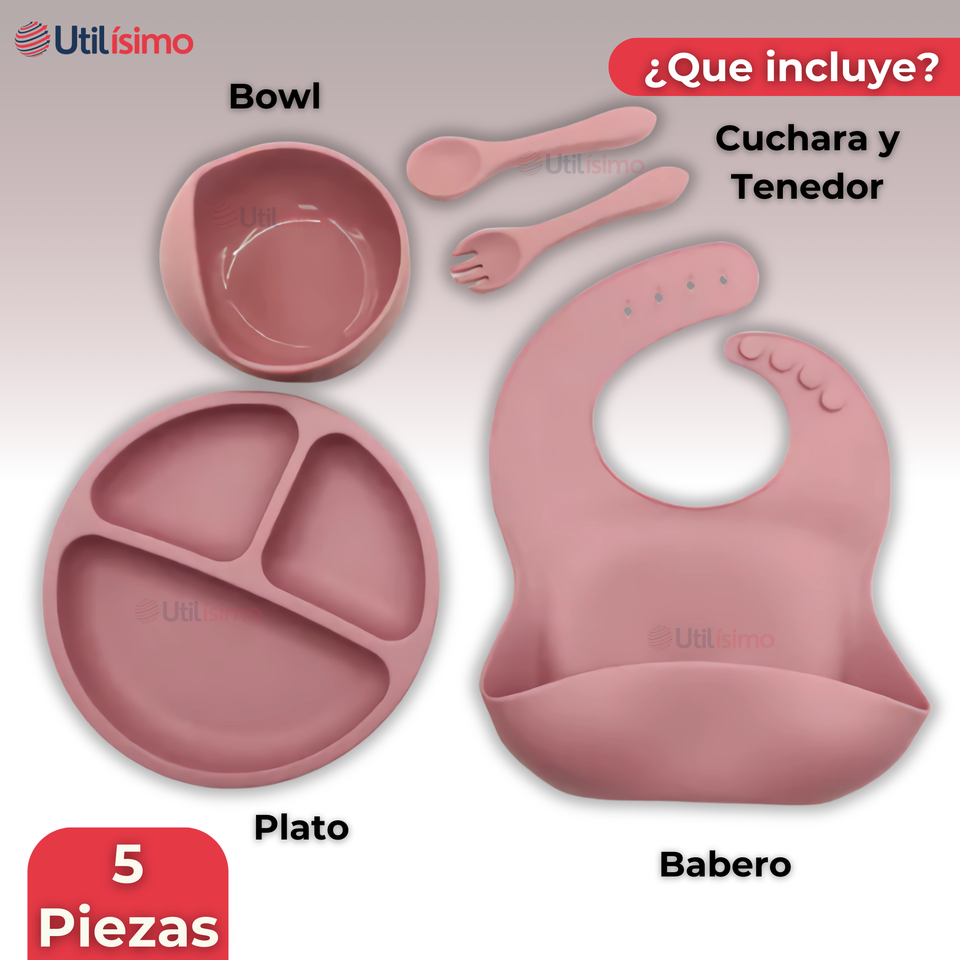 Set De Alimentación Bebé Silicona 5 Piezas Libre BPA Colores Surtidos