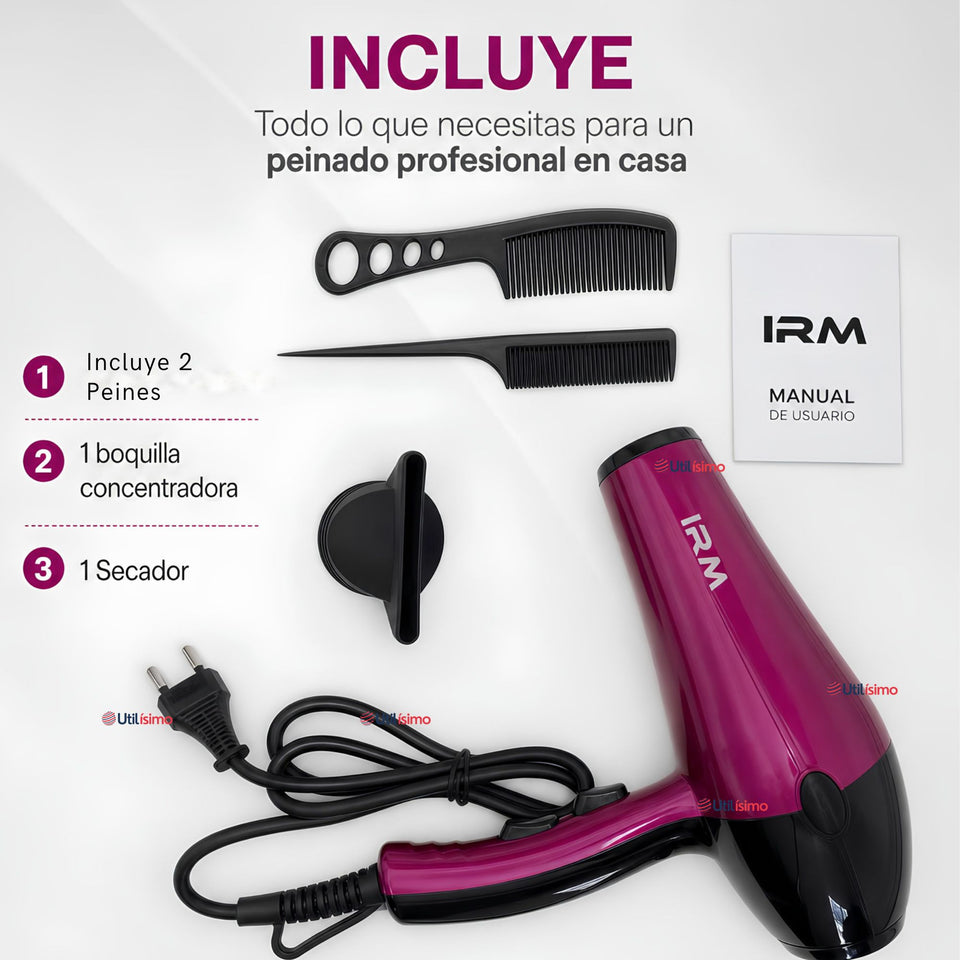 Secador De Cabello Profesional 3000W IRM Boquilla + 2  Peines