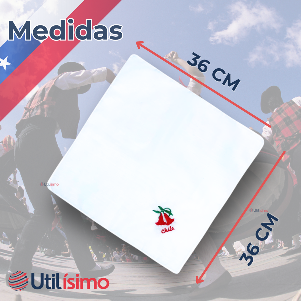 Pack 3 Pañuelos Baile Cueca 36 CM Bordado COPIHUE Fiestas Patrias