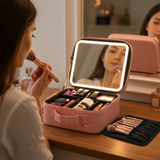 Estuche Maquillaje 2 en 1 Bolso Cosmetiquero Espejo Con Luz Led Organizador