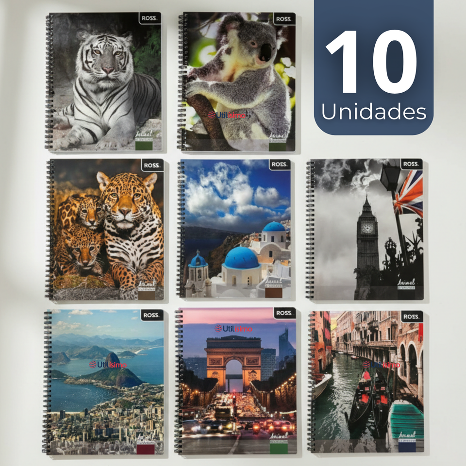 Pack 10 Cuadernos Universitario Animal & Places Ross 7mm 100 hojas Diseños Surtidos