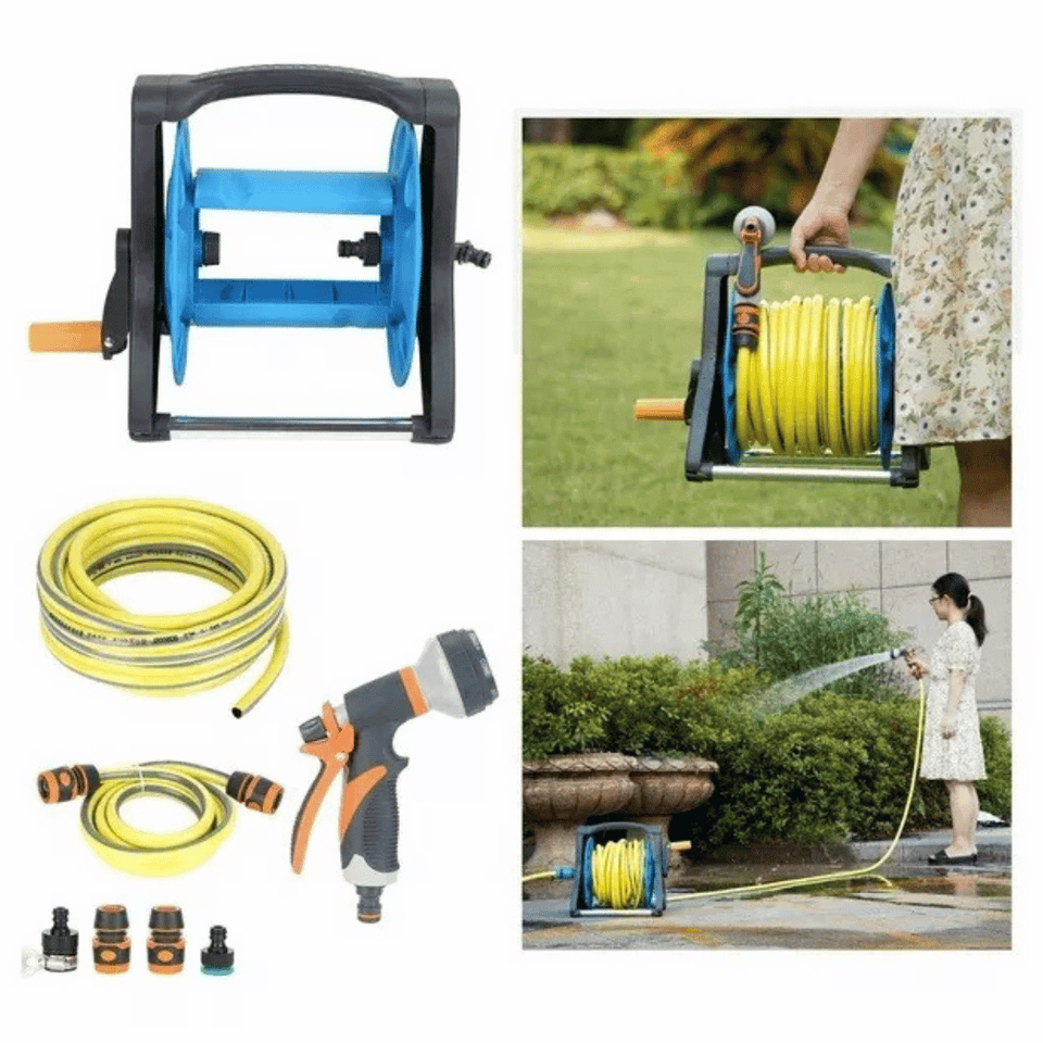 Manguera Retráctil Carrete Y Pulverizador Accesorios Jardín Color Negro