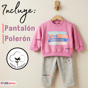 Conjunto 2 Piezas Buzo Pantalón Y Polerón De Algodón Lila Bebé Niña