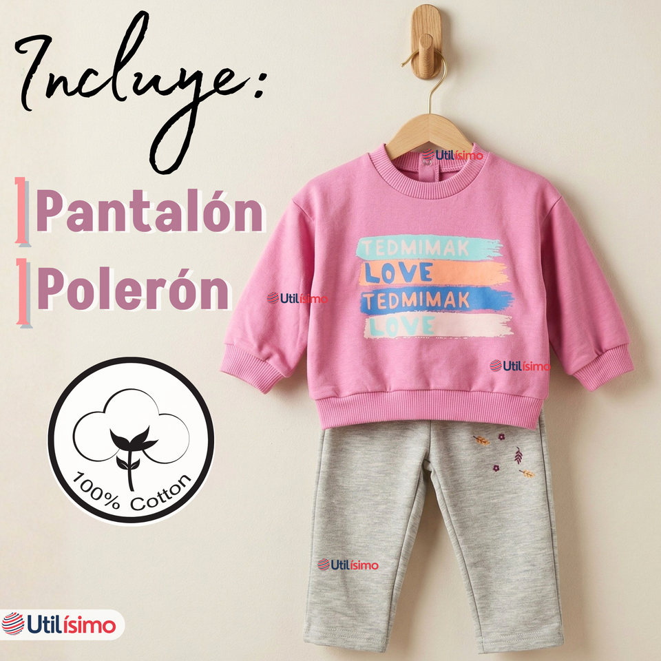 Conjunto 2 Piezas Buzo Pantalón Y Polerón De Algodón Lila Bebé Niña