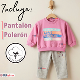 Conjunto 2 Piezas Buzo Pantalón Y Polerón De Algodón Lila Bebé Niña