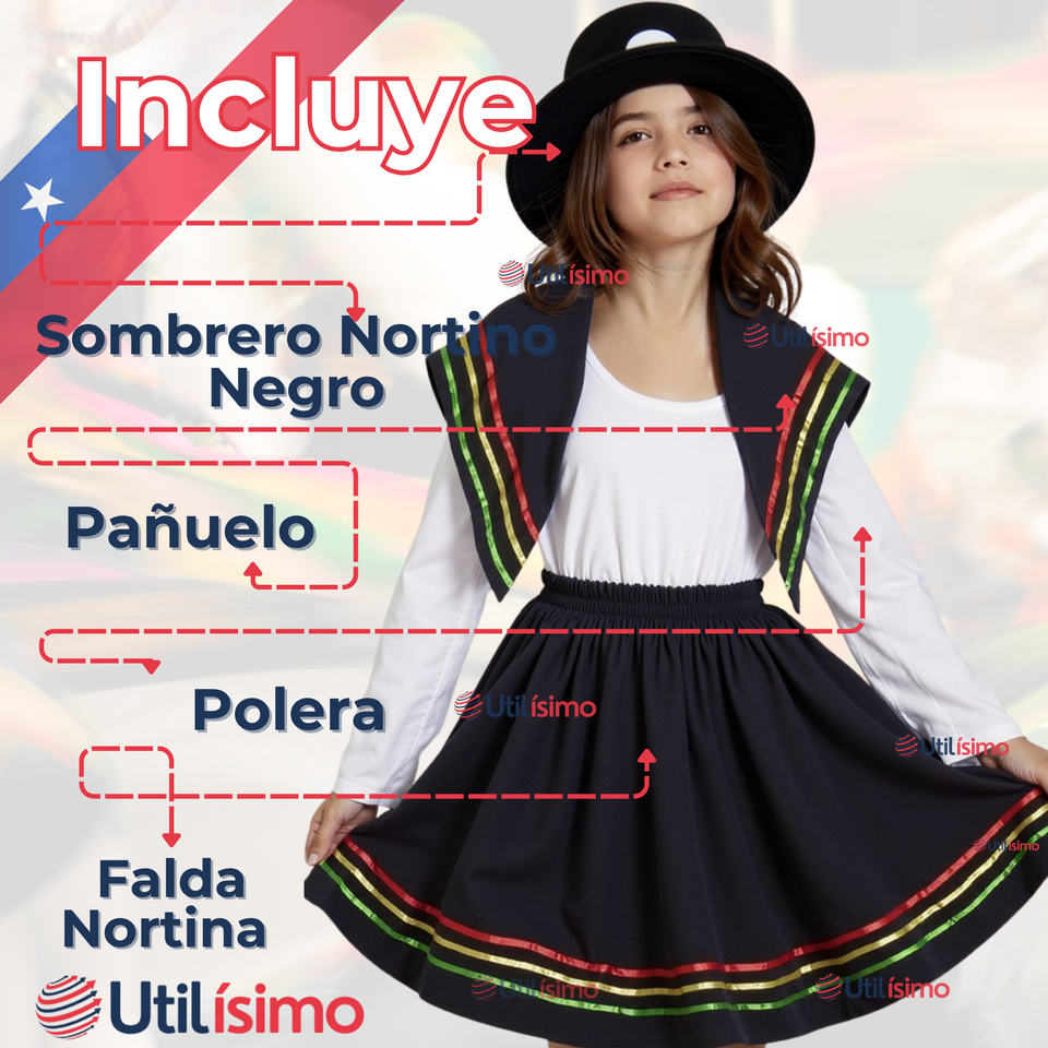 Pack 6 Traje Nortino Niña 4 Piezas Niña Fiestas Patrias Baile Nortino