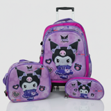 Mochila Kuromi Escolar Con Ruedas + Estuche + Lonchera Desmontable Poliéster Lila Niña
