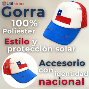 Gorro Jockey Talla Única Ajustable Malla Poliéster Estampado Chileno