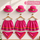 Pack 3 Trajes Nortinos Niña 3 piezas Fucsia Baile Típico Fiestas Patrias
