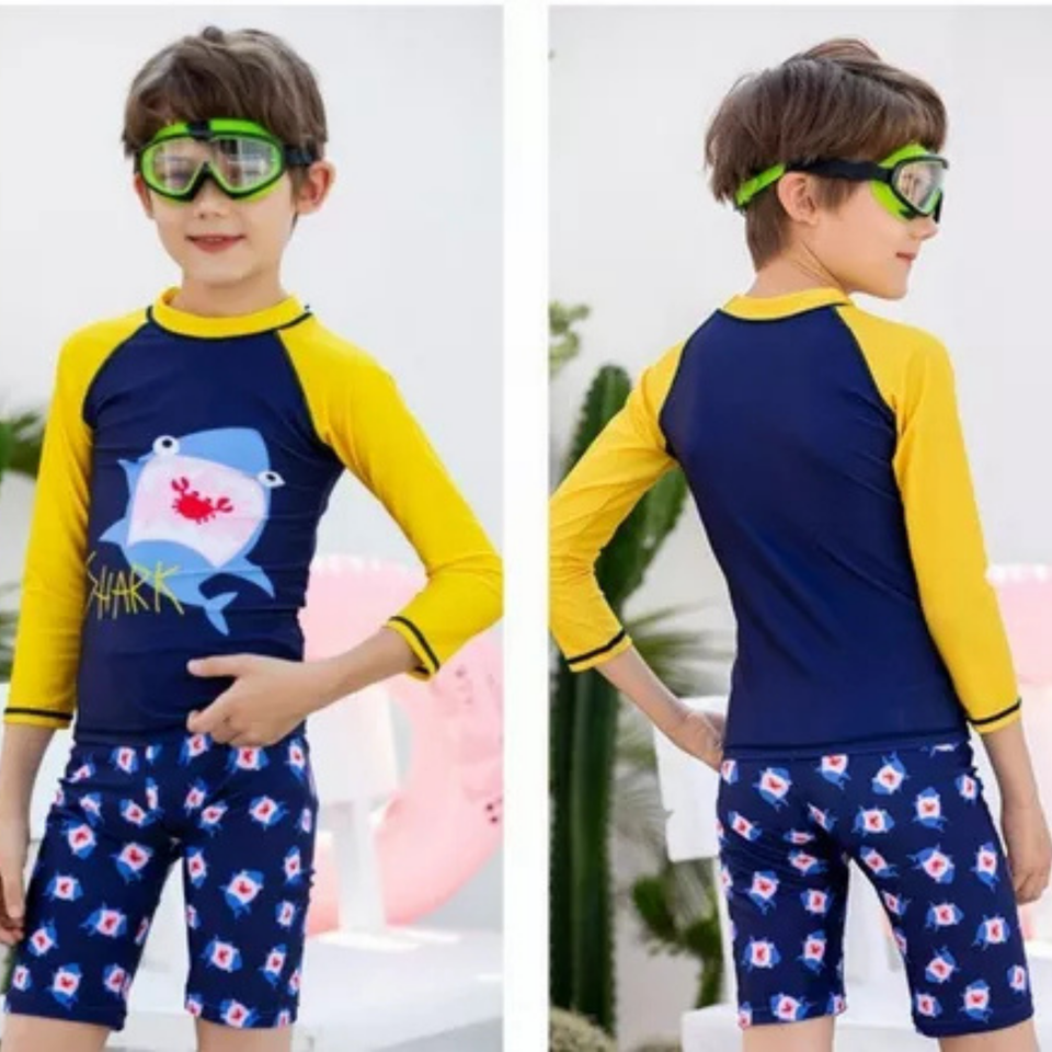 TRAJE DE BAÑO SPF UV50+ 2 PIEZAS MANGA LARGA NIÑO Navy Blue Shark