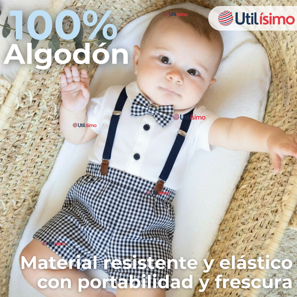 Conjunto De Vestir Con Tirantes Camisa Pantalón Corto Algodón Bebe